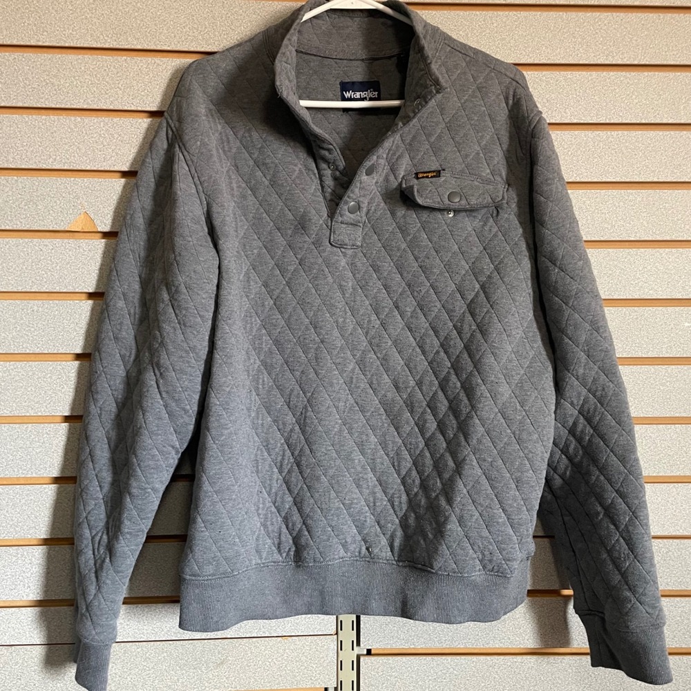 Wrangler Mens Quilted Snap Mock Neck Pullover Sweatshirt Heather Grey Medium